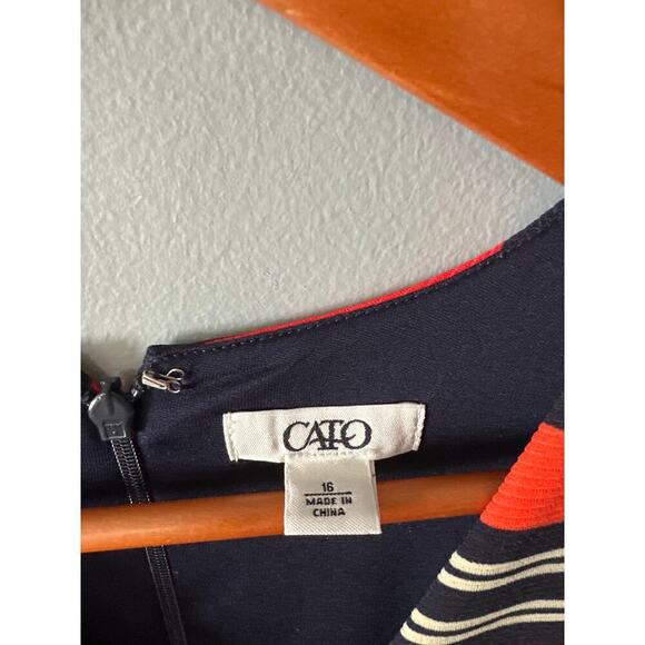 Cato Women’s Striped Fit & Flare Dress Size 16 Multicolor Short Sleeve V-Neck - Picture 2 of 5